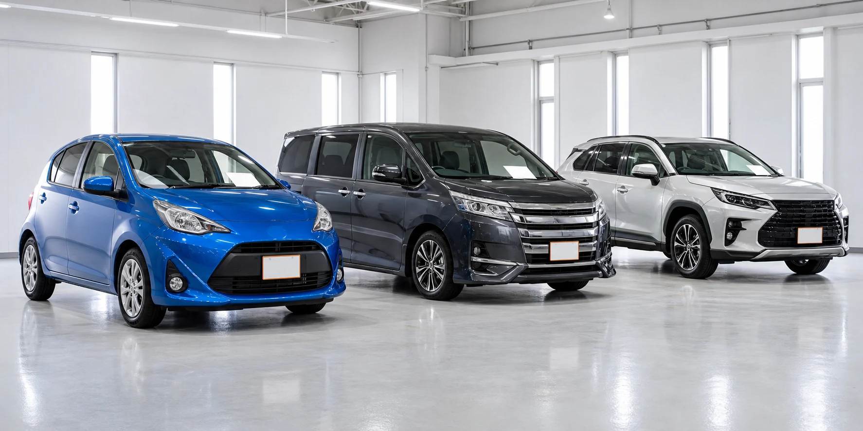 点検済み中古車が並ぶ明るい展示スペース